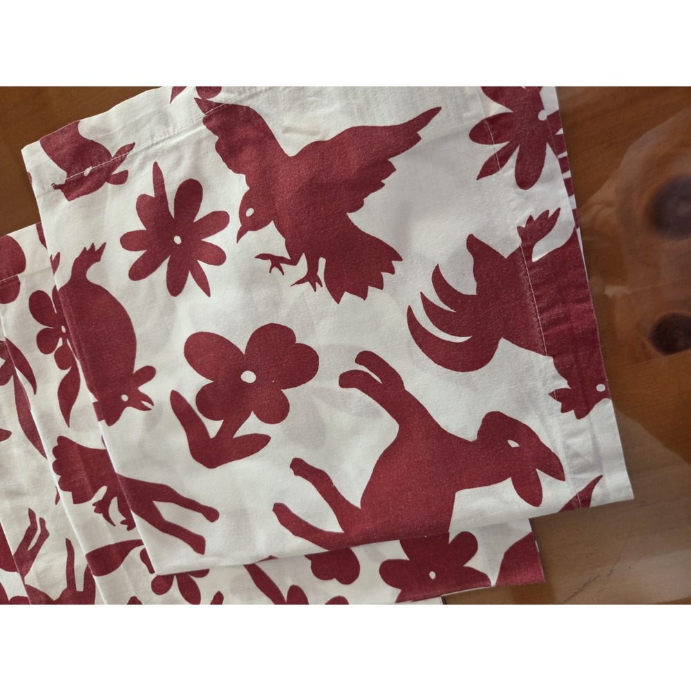 Potterybarn Folk Art Farm Animal Napkin (7) White Red Donkey Bird Cow Holiday